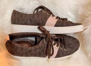 Michael Kors Romey Signature Logo Stripe Platform Sneaker Brown Pink Size 7.5M